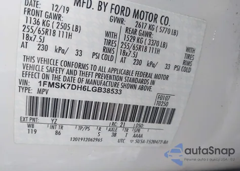 2020 Ford Explorer Xlt из США, поврежденный, VIN 1FMSK7DH6LGB38533